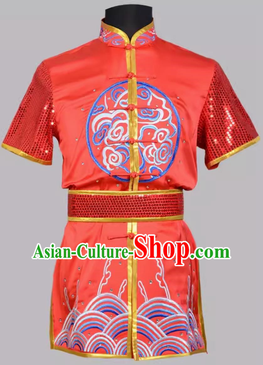 Red Chinese Martial Arts Uniform Embroidered Lion Martial Arts Uniform