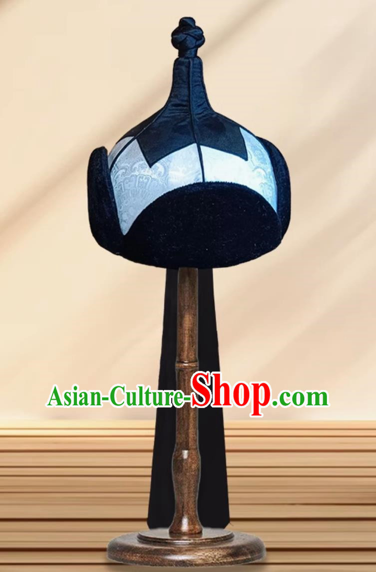 Light Blue Men Mongolian Hat Ethnic Style Dance Performance Ancient Crown Prince Hat Headwear