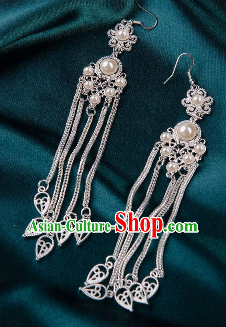 Earrings Mongolian Silver Jewelry Long Tassel Earrings Ethnic Style Dance Performance Accessories