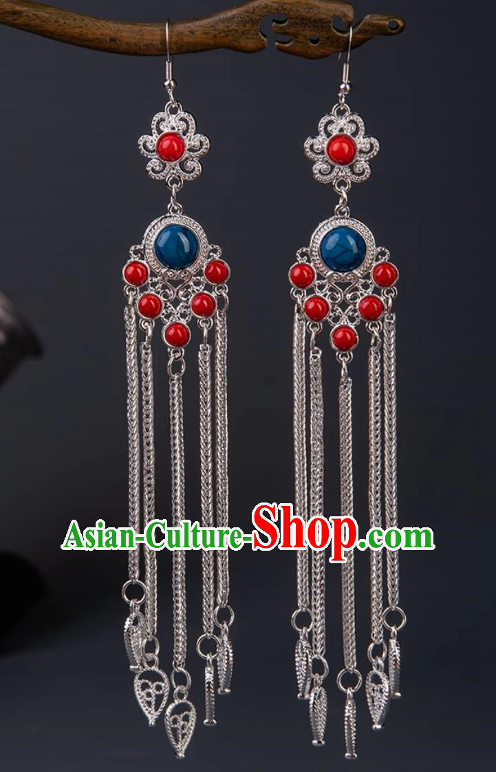 Tibetan Earrings Mongolian Exotic Long Tassel Earrings Ethnic Style Performance Earrings Earrings