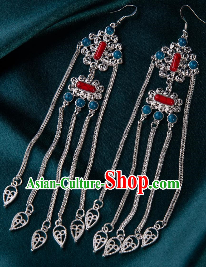 Tibetan Earrings Mongolian Exotic Long Tassel Earrings Ethnic Style Performance Earrings