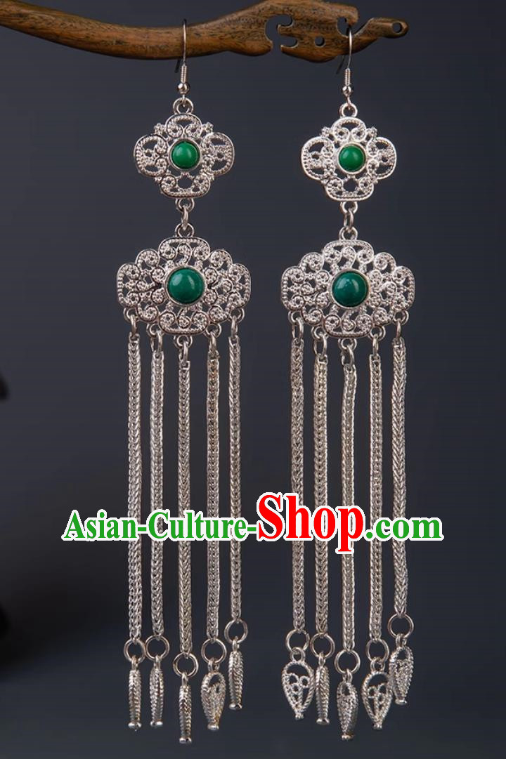 Tibetan Jewelry Earrings Silver Jewelry Long Tassel Earrings Mongolian Minority Style Performance Accessories