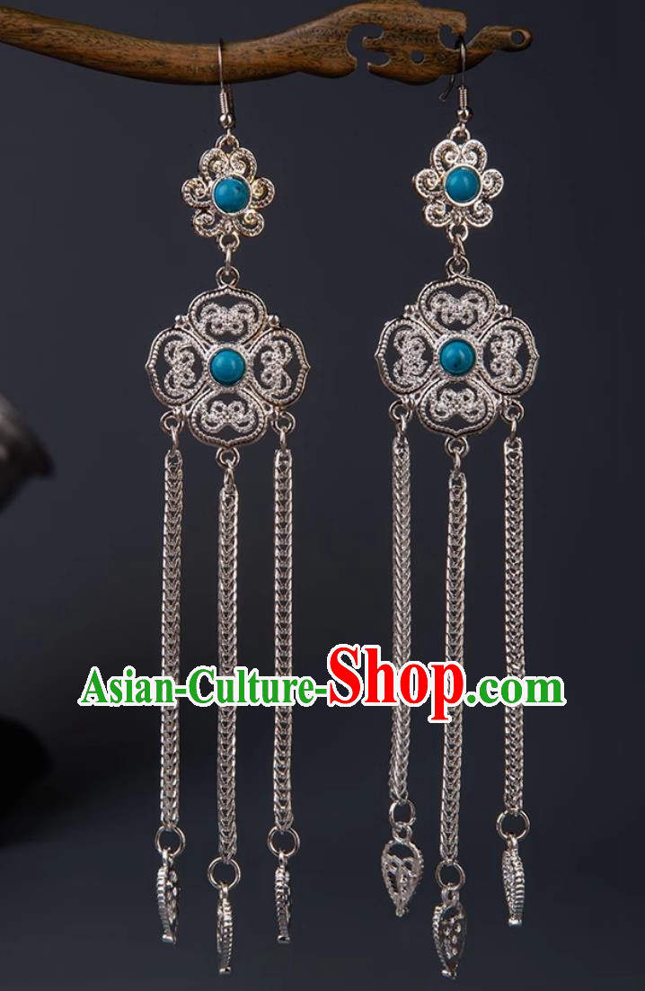 Earrings Mongolian Silver Jewelry Elements Long Tassel Earrings Ethnic Style Dance Performance Accessories