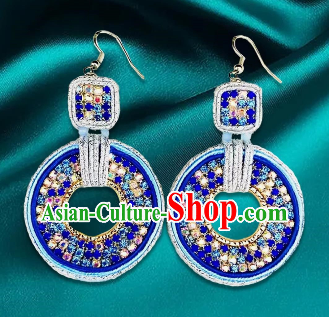 Blue Mongolian Fashion Geometric Diamond Ethnic Style Earrings Women Earrings Exotic Style Ear Clips