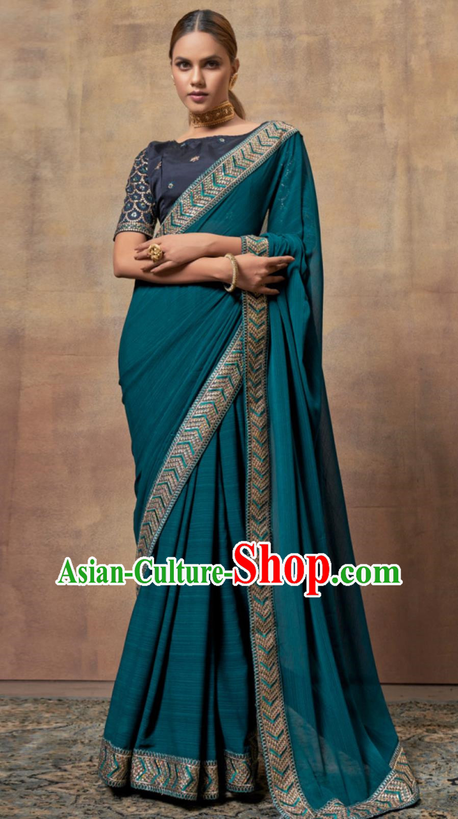 Indian Saree National Women Peacock Blue Wrap Skirt Sari Embroidery