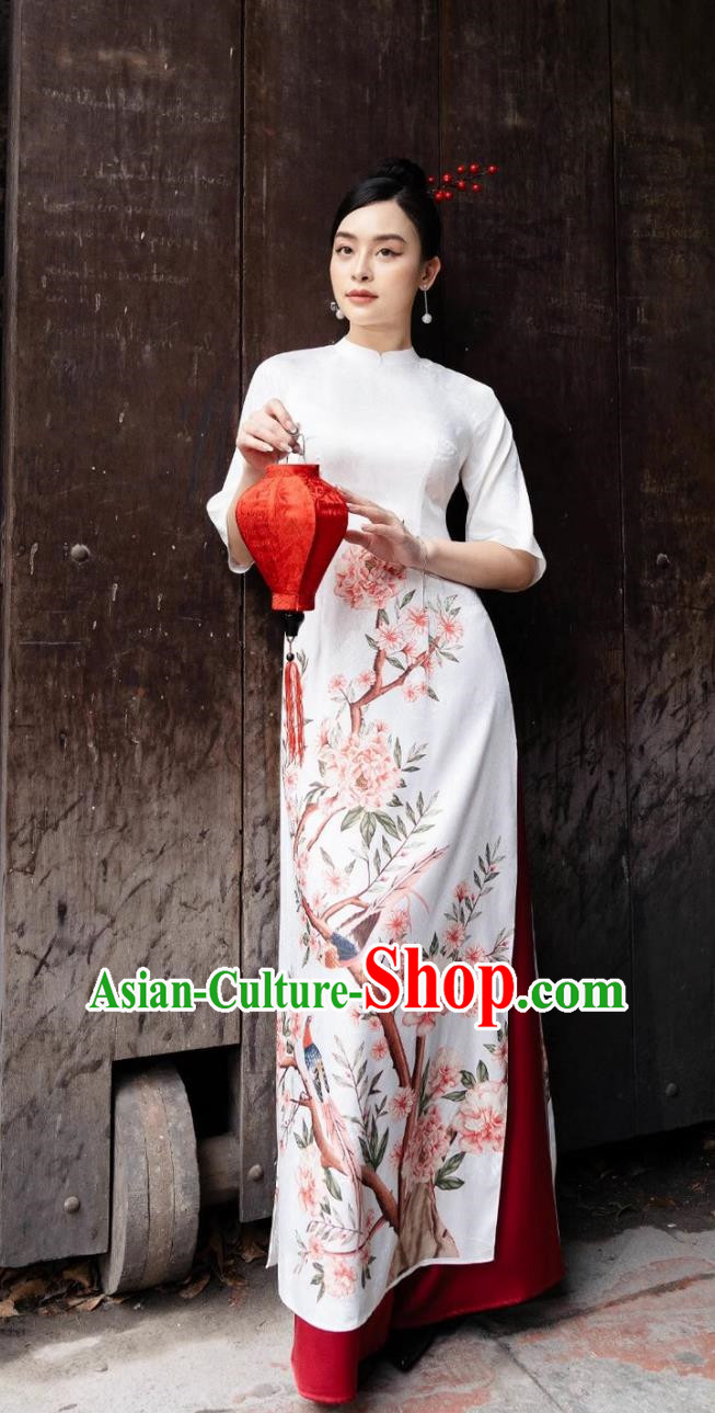Pink Ao Dai Cheongsam Dress Plus Size Chinese Style Young Version Improved Cheongsam With Flower And Bird Patterns