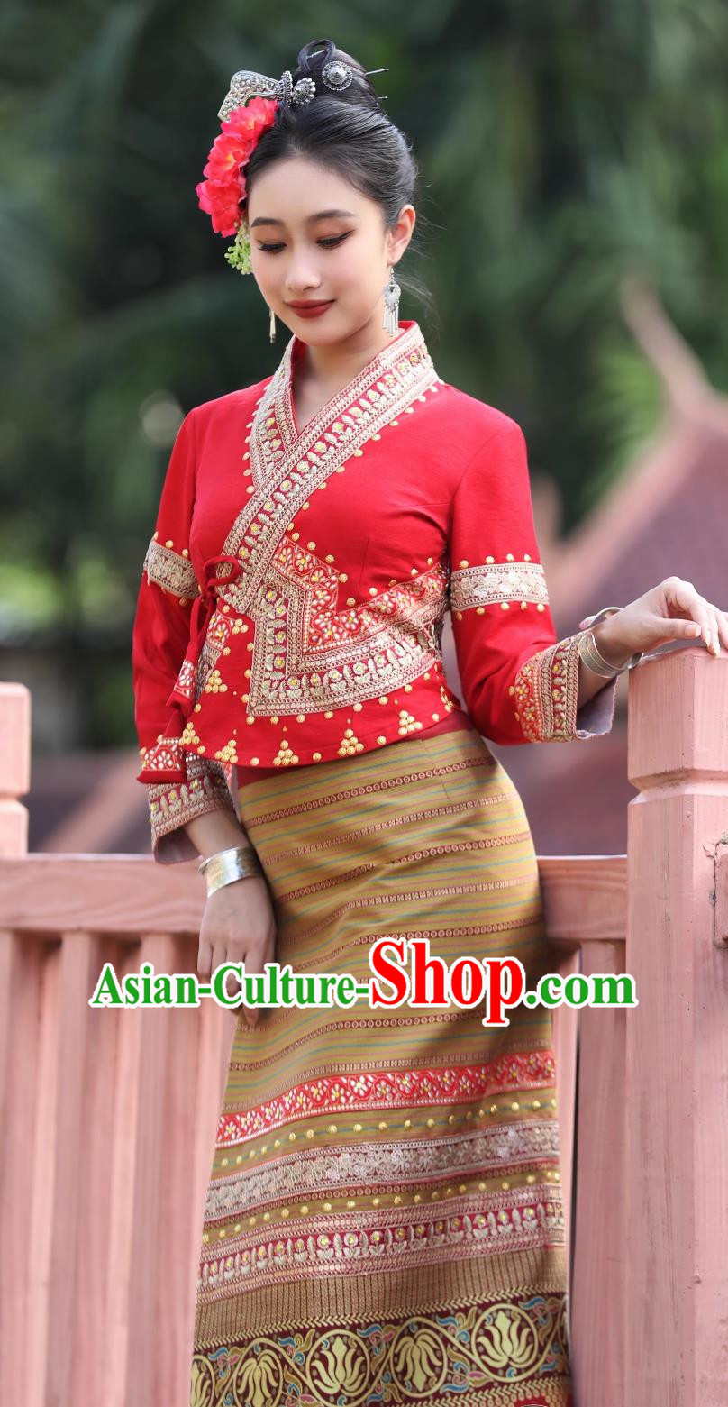 Dai Bride Dress Thai Style Wedding Dress Bright Red Suit