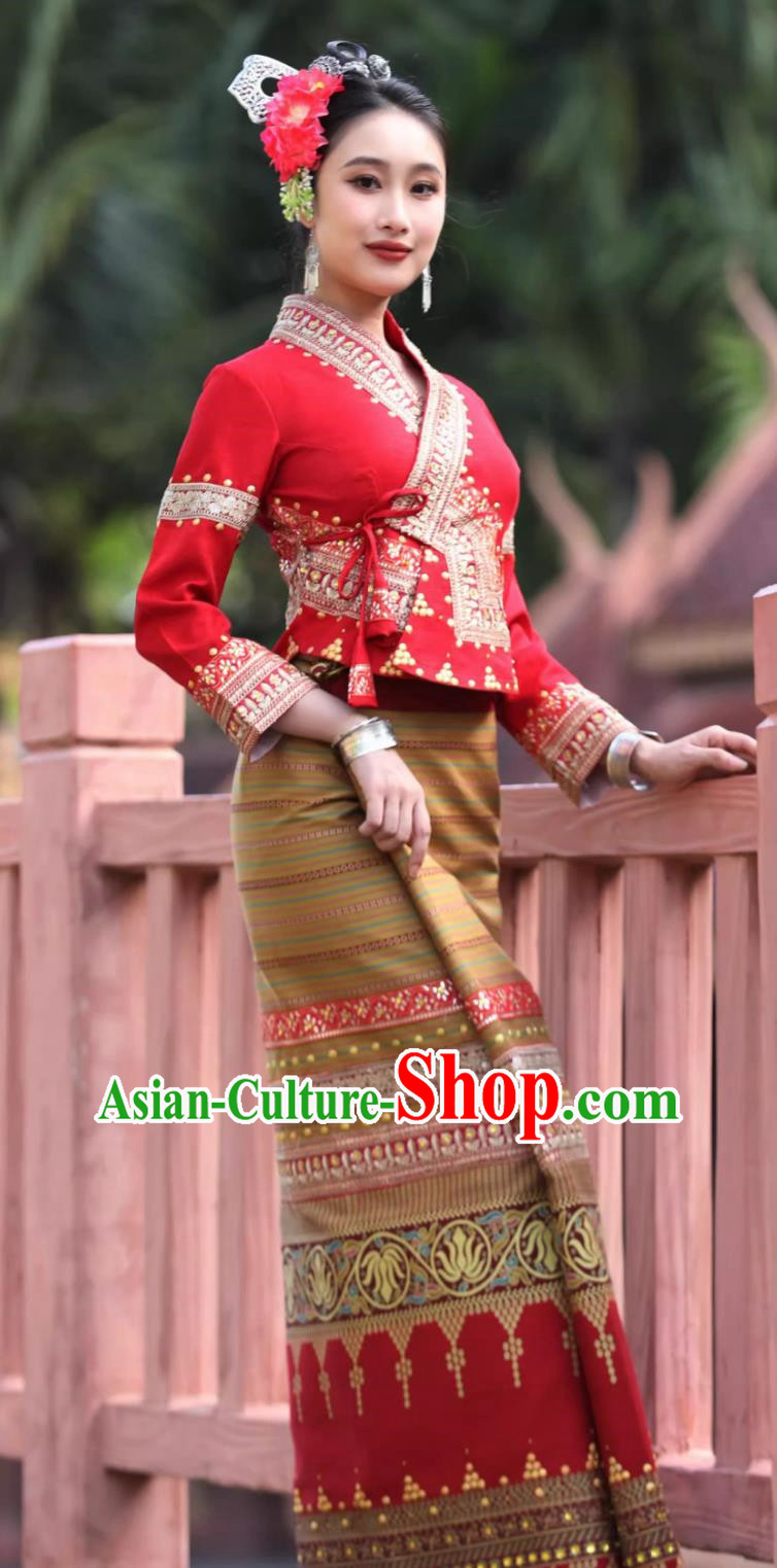 Dai Bride Dress Thai Style Wedding Dress Bright Red Suit