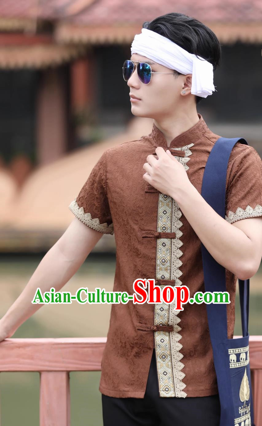 Dai Traditional Men Top Spring And Summer Short Sleeved Daily Brown Shirt