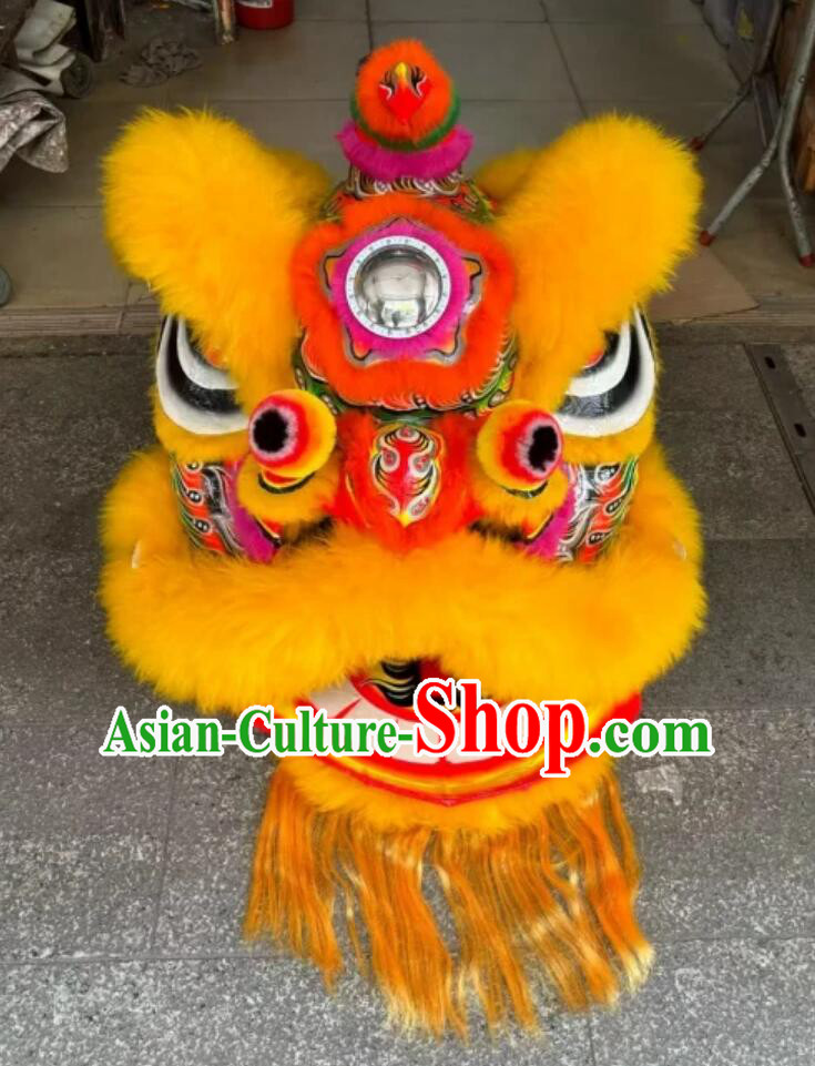Handmade Dance Lion Chinese Professional Dancing Lion Yellow Wool Fut San Lion Costume Complete Set