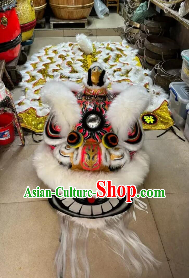 Top White Wool Hok San Lion Handmade Dance Lion Chinese Professional Dancing Lion Costume Complete Set