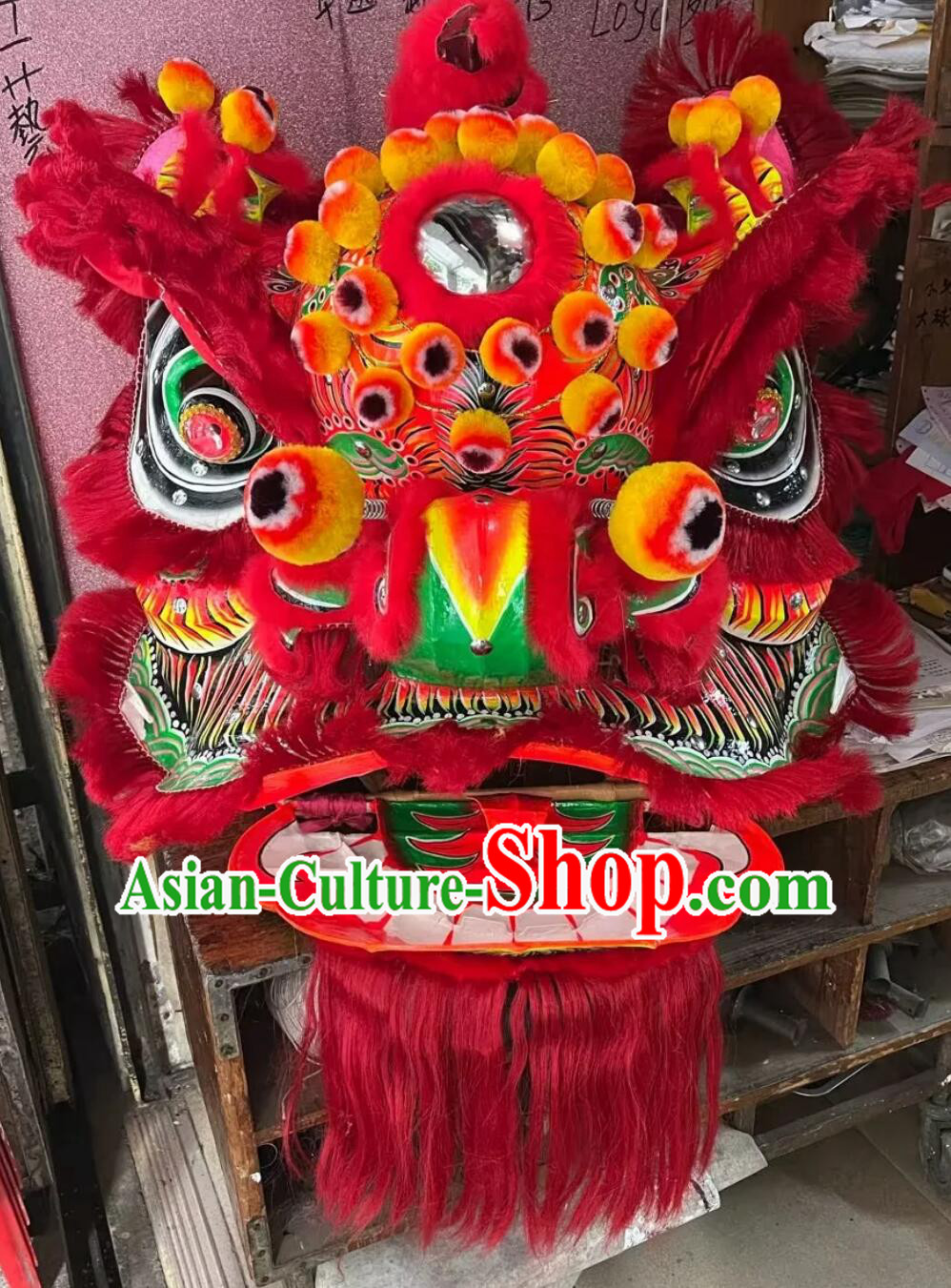Professional Dancing Lion Head Handmade Fut San Lion Chinese Traditional Dance Lion Costumes Complete Set