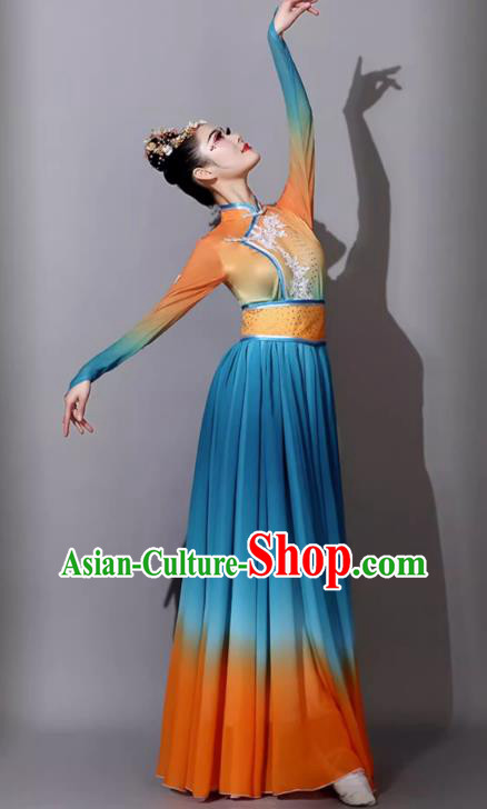 Chinese Art Examination Blue Dress Mongolian Performance Costumes Female Ethnic Dance Clothing