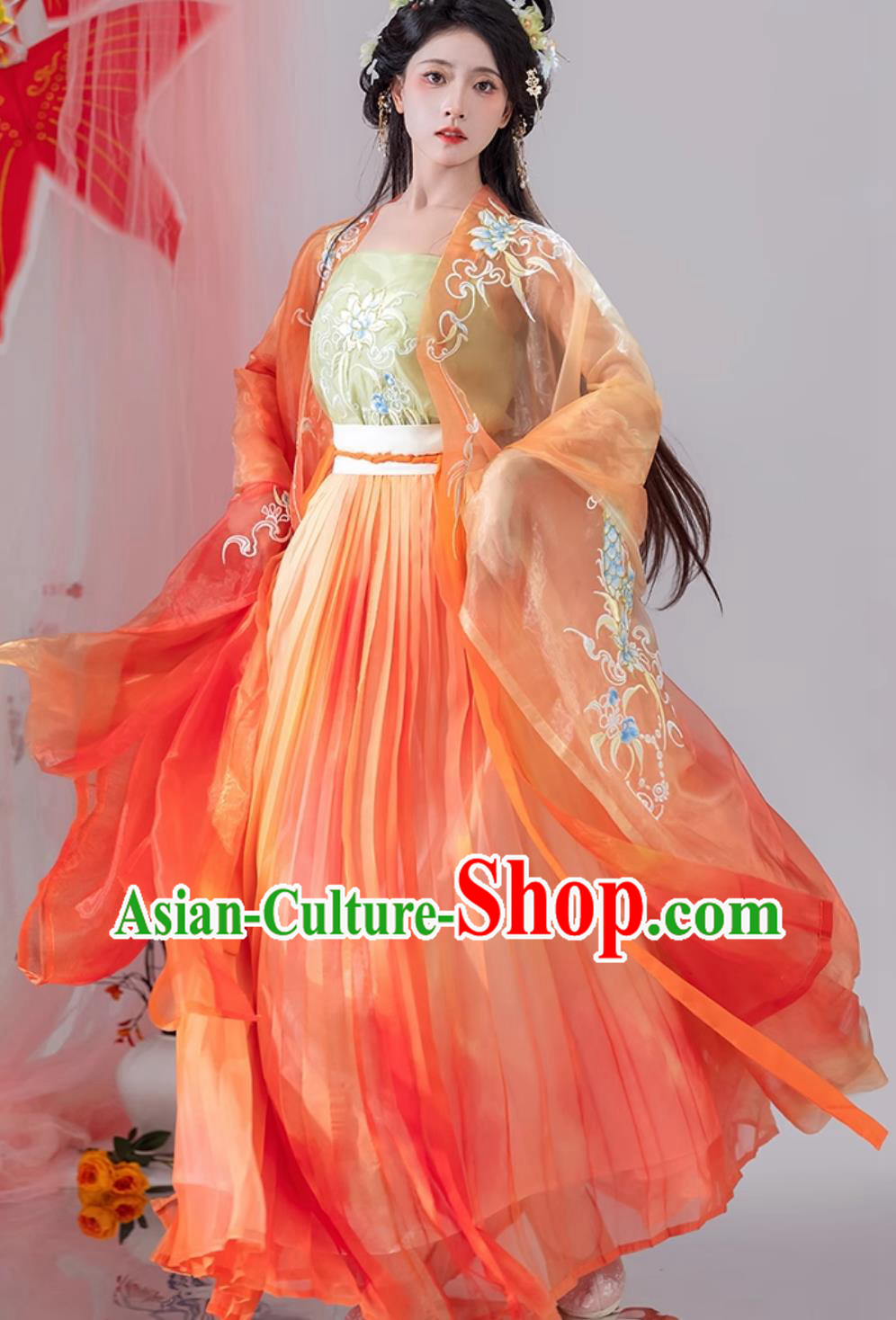 Chinese Woman Orange Dress Ancient Princess Costumes Traditional Hanfu Clothing