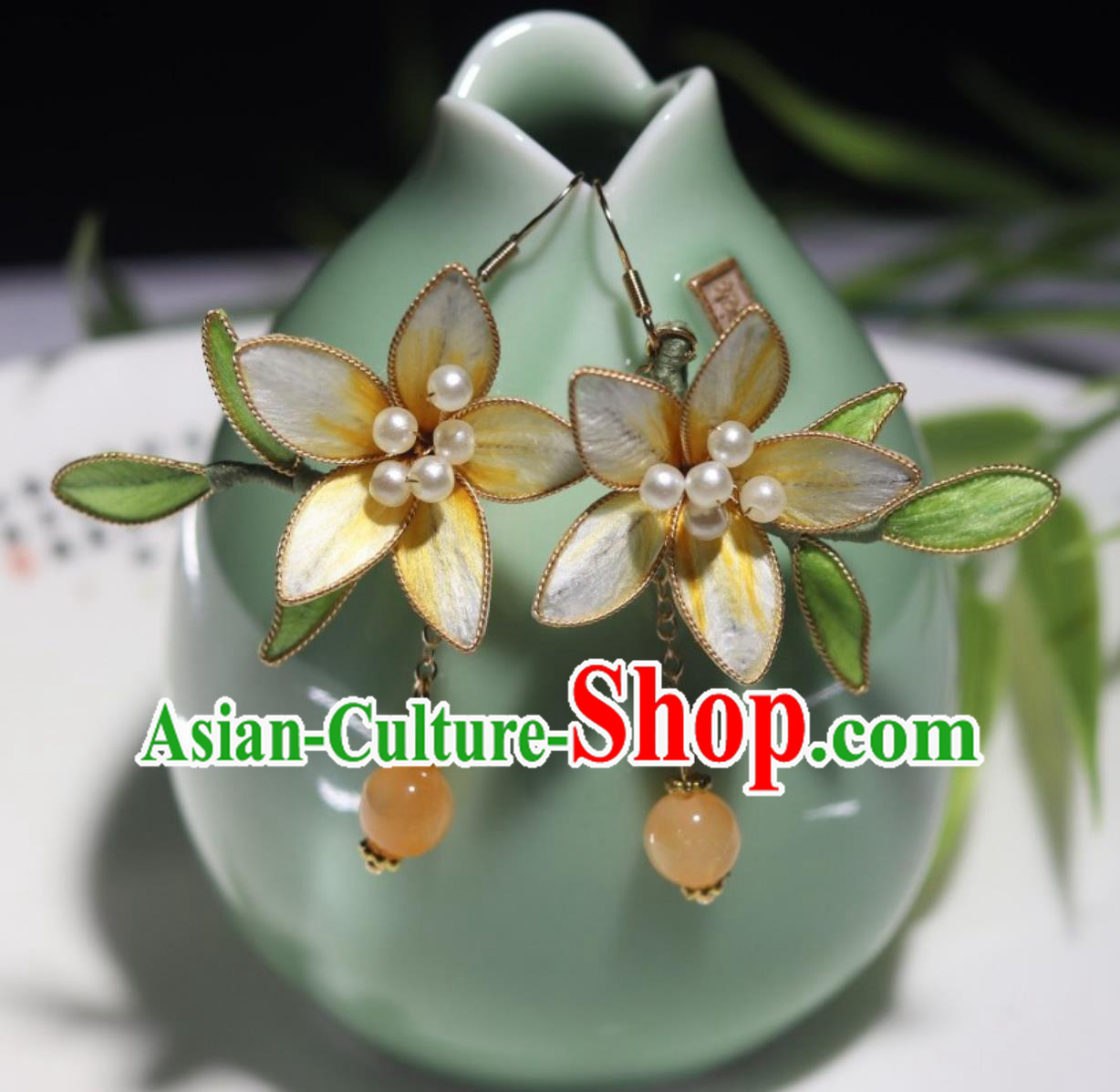 Intangible Cultural Heritage Spinning Velvet Flower Silk Imitation Diancui Ear Jewelries Peach Blossom Hanfu Qipao Accessories Chinese Style Earrings