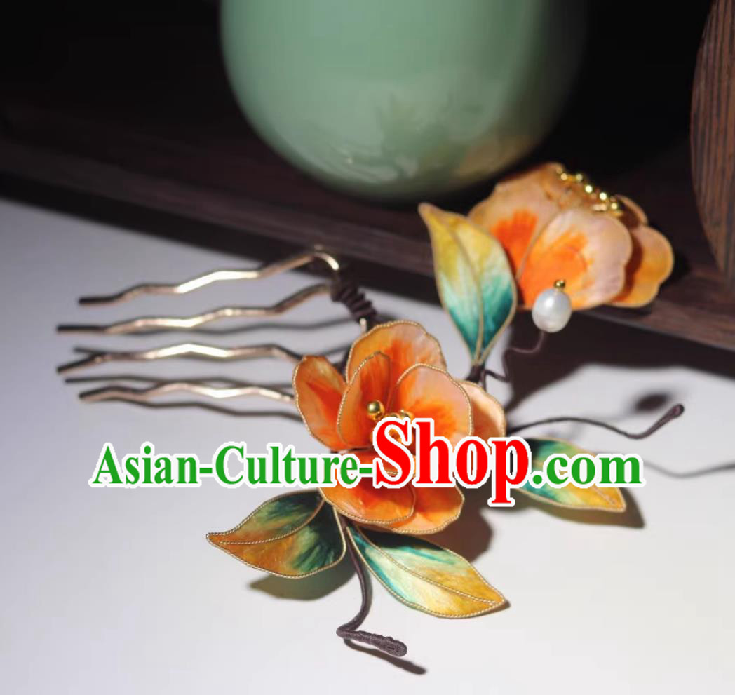 Chinese Traditional Headpiece Intangible Cultural Heritage Velvet Flower Hairpin Handmade Hanfu Silk Hair Comb Ancient Style Ming Dynasty Hair Jewelry