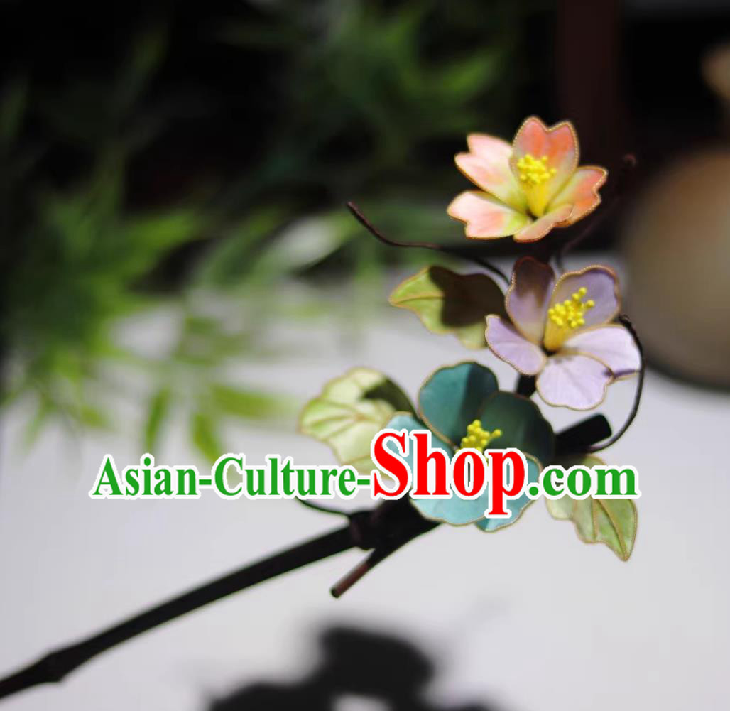 Handmade Spectabilis Hairpin Hanfu Headwear Chinese Qipao Ancient Hair Jewelry Intangible Cultural Heritage Silk Velvet Flower Hair Stick Malus