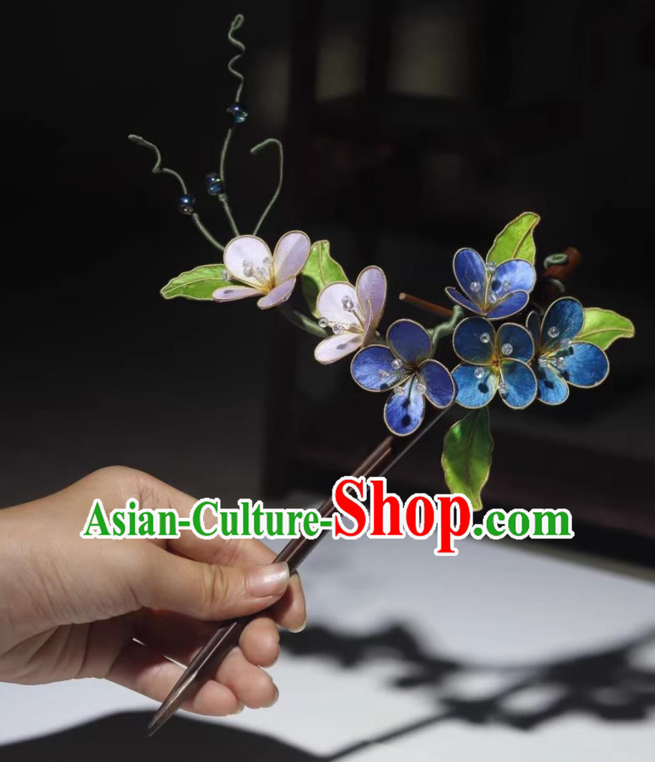 Intangible Cultural Heritage Silk Velvet Flower Hair Stick Handmade Hairpin Hanfu Headwear Chinese Qipao Ancient Hair Jewelry