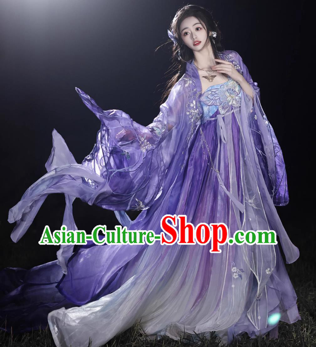 Hanfu Online Shop Chinese Ancient Fairy Costumes Princess Purple Embroidered Dress
