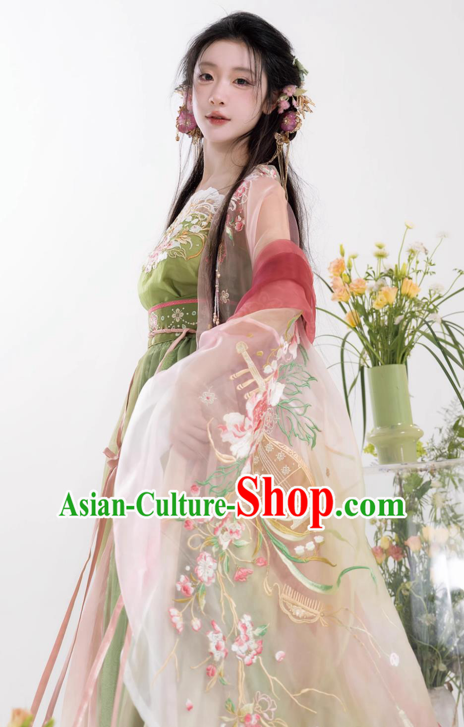 Online Shop Hanfu Chinese Ancient Goddess Embroidered Garment Costumes Tang Dynasty Princess Green Dresses