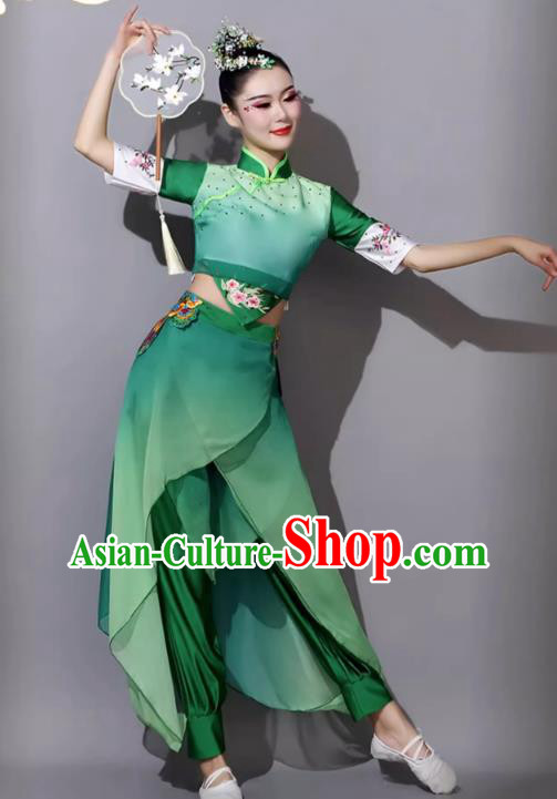 Yangge Dance Performance Costume Female Jiaozhou Fan Dance Umbrella Dance Green Outfit Classical Dance Clothing