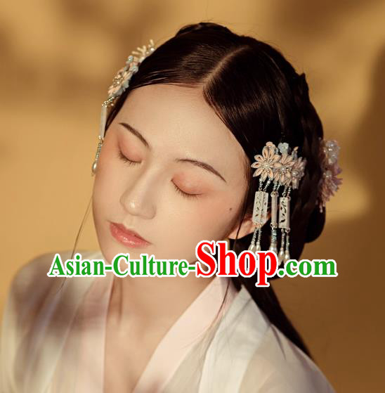 China Hanfu Hair Jewelry Ancient Ming Dynasty Princess Tassel Headpiece Handmade Flower Hairpin