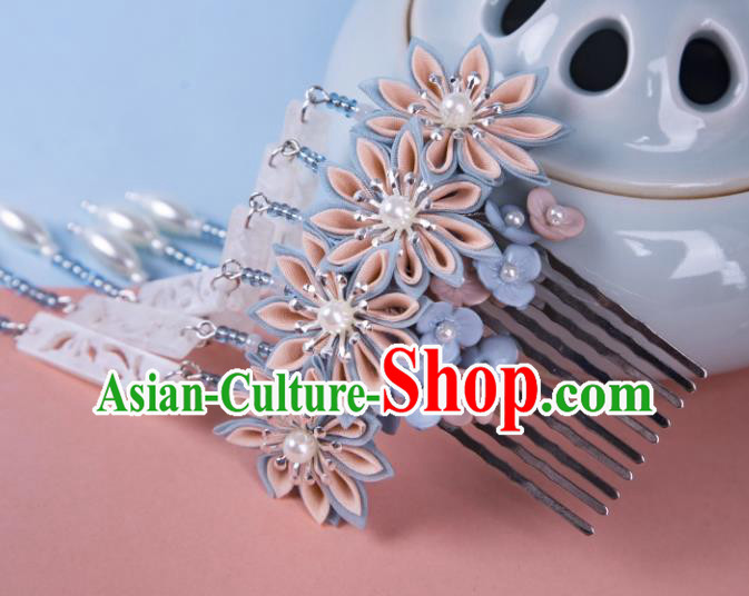 China Hanfu Hair Jewelry Ancient Ming Dynasty Princess Tassel Headpiece Handmade Flower Hairpin