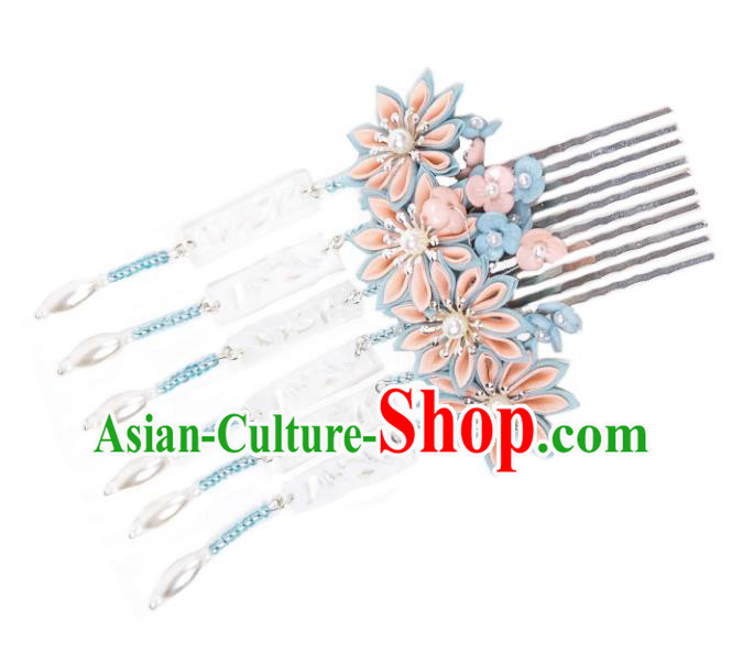 China Hanfu Hair Jewelry Ancient Ming Dynasty Princess Tassel Headpiece Handmade Flower Hairpin