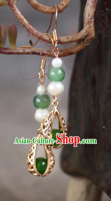 China Ancient Ming Dynasty Princess Ear Jewelries Handmade Jade Earrings Qipao Accessories