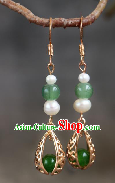 China Ancient Ming Dynasty Princess Ear Jewelries Handmade Jade Earrings Qipao Accessories