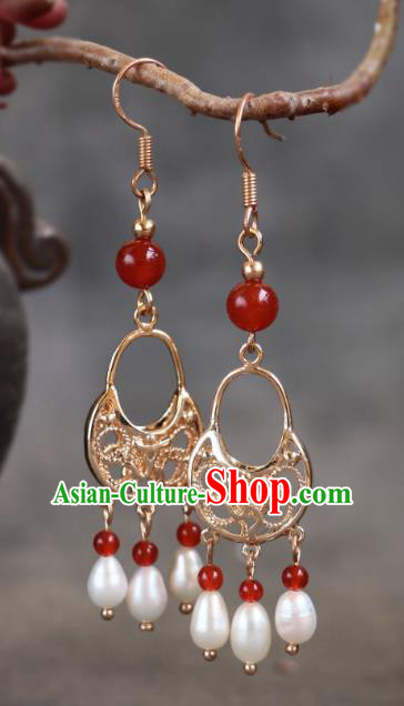 China Tang Dynasty Empress Accessories Ancient Princess Ear Jewelries Handmade Agate Earrings