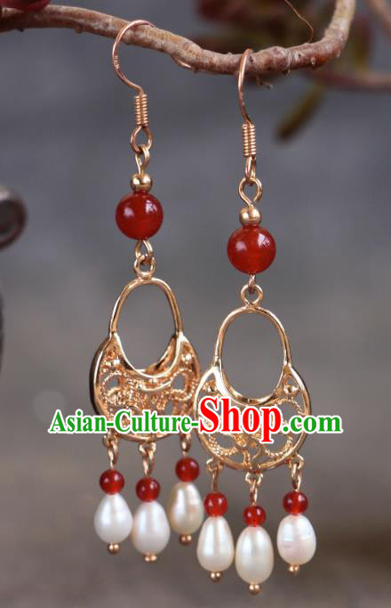 China Tang Dynasty Empress Accessories Ancient Princess Ear Jewelries Handmade Agate Earrings
