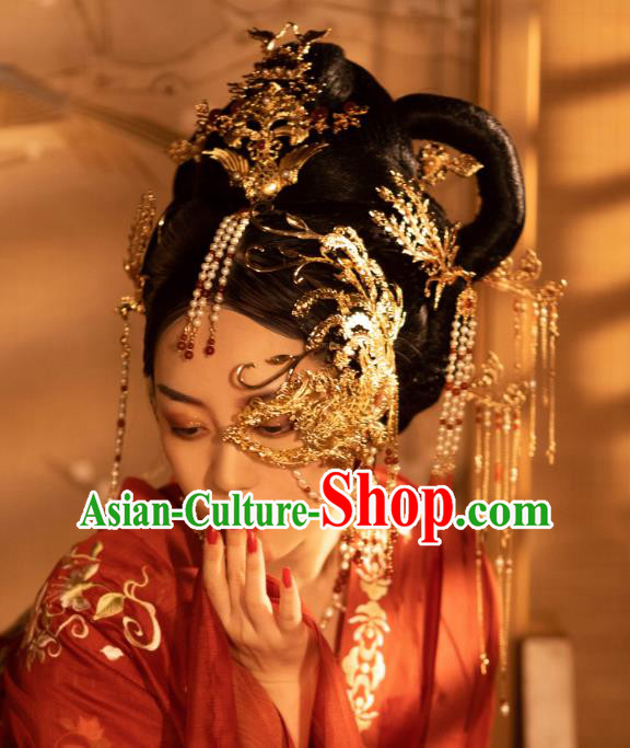 China Tang Dynasty Headpieces Ancient Empress Hair Jewelries Handmade Wedding Accessories Set