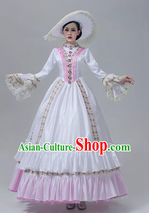 Aristocratic Stage Costume Drama Princess White Dress European Court Dress British Medieval Retro Garment