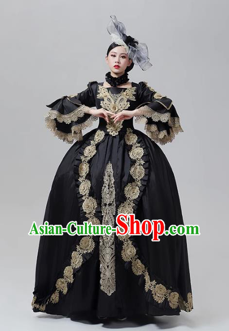 European Court Clothing British Medieval Royal Aristocratic Dress Stage Outfit Black Rococo Long Dress