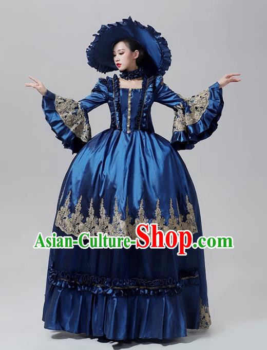 Rococo Performance Costume Blue European Court Dress Medieval Evening Dress Stage Outfit
