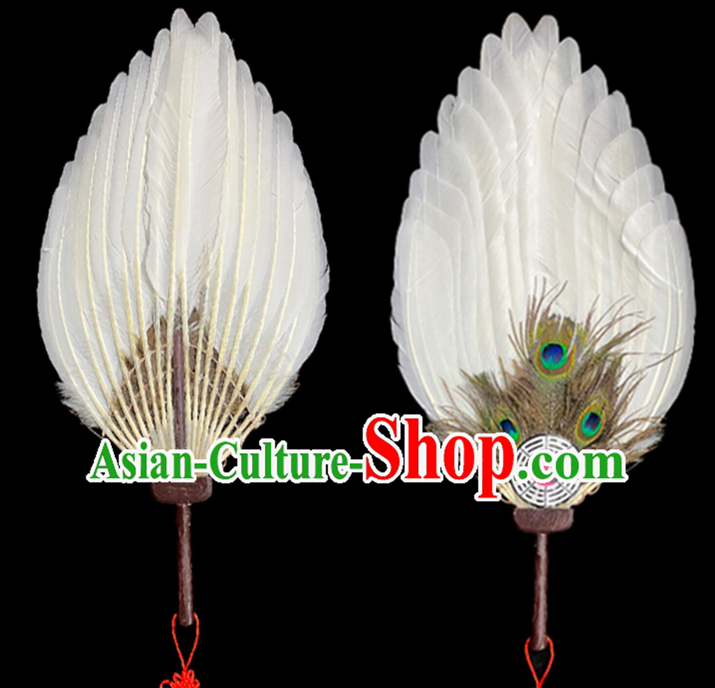 Handmade Kong Ming Fan White Feather Fan Chinese Historical Figure Zhuge Liang Feather Fan