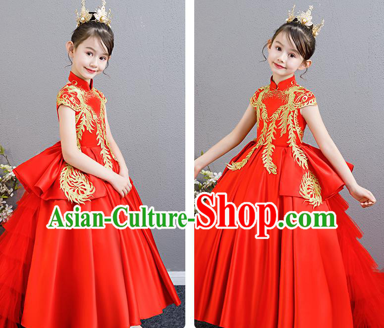 Children Clothing Girl Cheongsam Chinese Evening Dress Playing Guzheng Performance Walk Show Dress