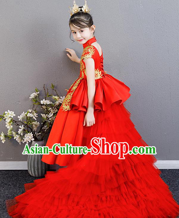 Children Clothing Girl Cheongsam Chinese Evening Dress Playing Guzheng Performance Walk Show Dress