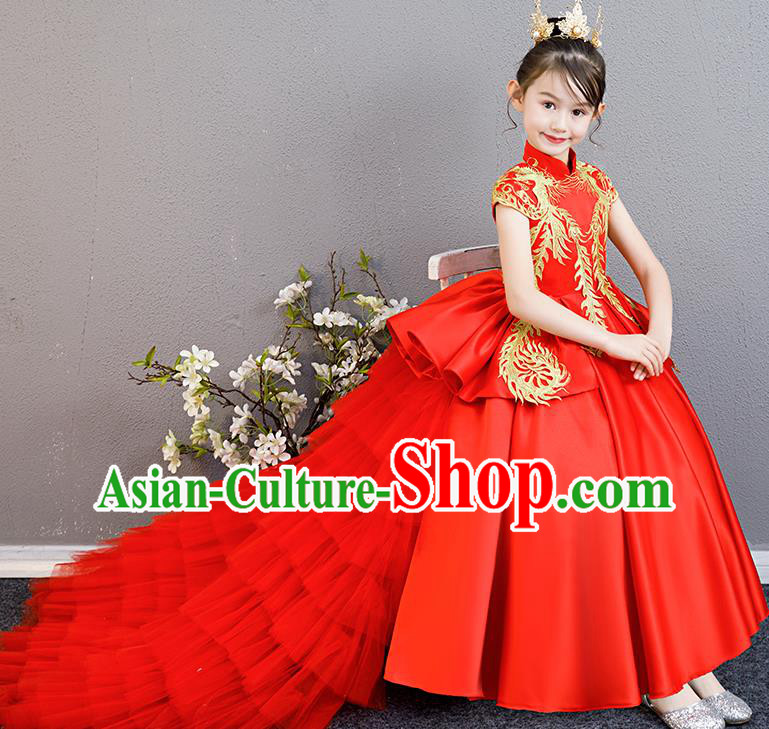 Children Clothing Girl Cheongsam Chinese Evening Dress Playing Guzheng Performance Walk Show Dress