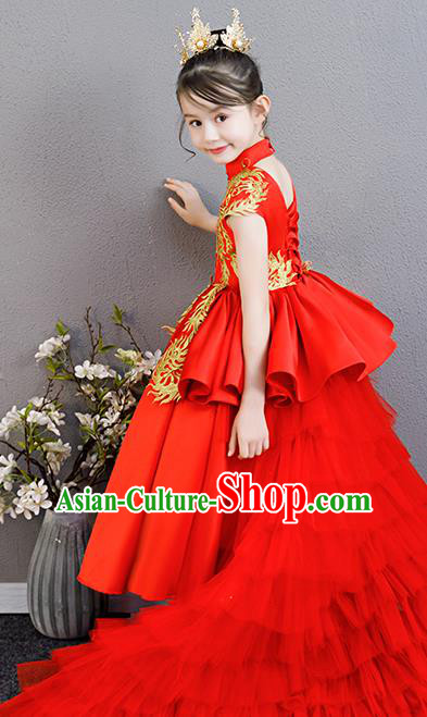 Children Clothing Girl Cheongsam Chinese Evening Dress Playing Guzheng Performance Walk Show Dress
