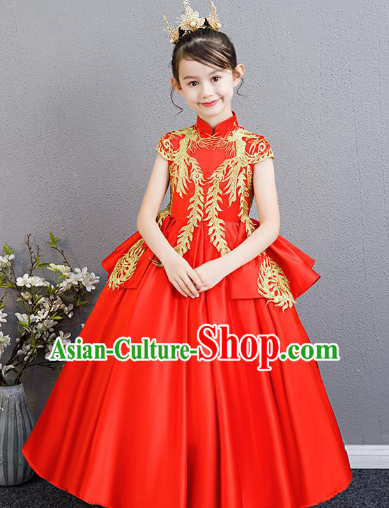 Children Clothing Girl Cheongsam Chinese Evening Dress Playing Guzheng Performance Walk Show Dress