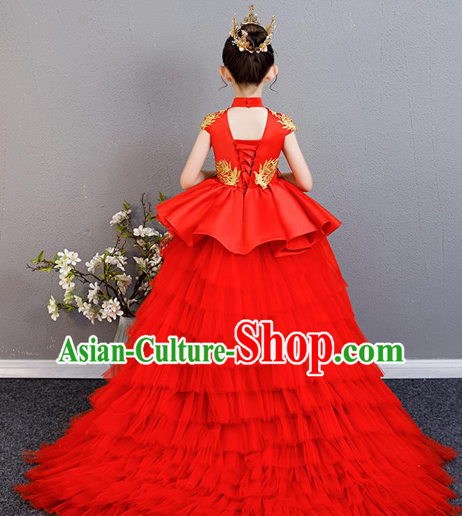Children Clothing Girl Cheongsam Chinese Evening Dress Playing Guzheng Performance Walk Show Dress