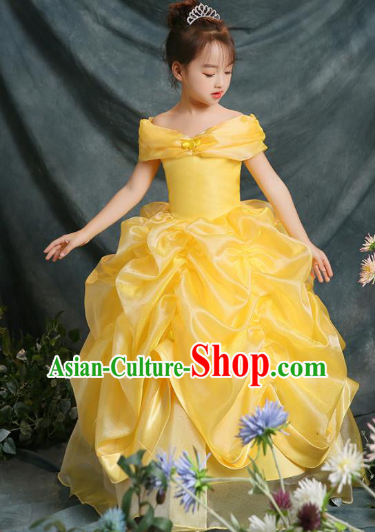 Yellow Christmas Children Dress Girl Fluffy Gauze Dress Performance Costume Flower Girl Clothing
