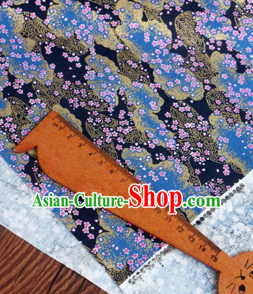 Dark Blue Traditional Japanese Fabric Classical Cherry Blossom Pattern Fabric
