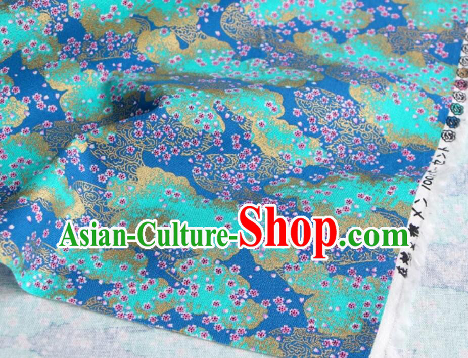 Classical Cherry Blossom Pattern Fabric Blue Traditional Japanese Fabric