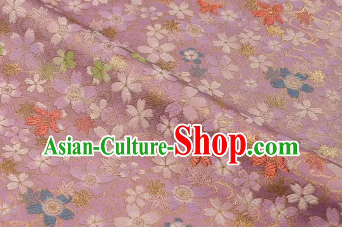 Classical Cherry Blossom Pattern Lilac Brocade Qipao Fabric Traditional Kimono Fabric