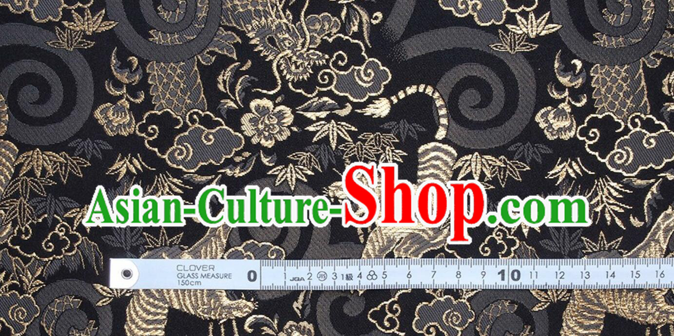 Traditional Kimono Fabric Classical Tiger Dragon Pattern Black Brocade Japanese Nishijin ori Fabric
