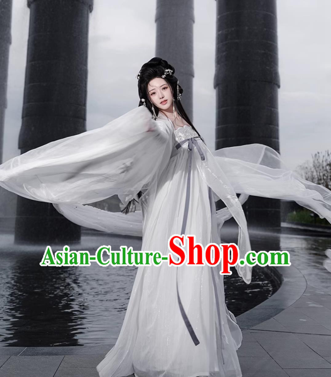 Ancient Chinese Clothing Traditional Tang Dynasty Princess White Hanfu Dress Complete Set