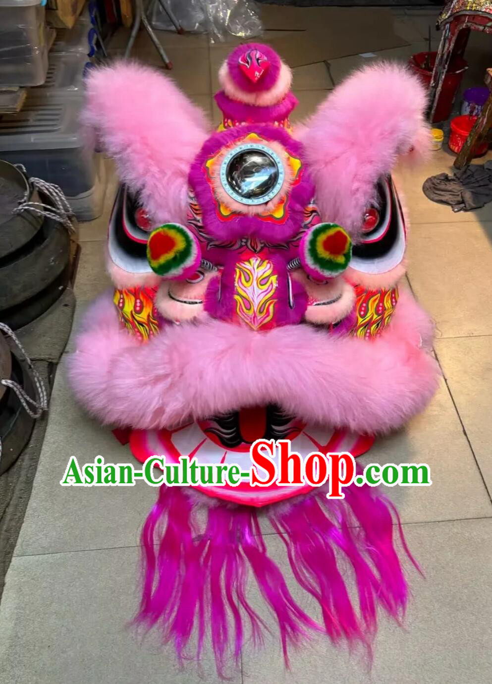 Chinese Lion Dance Equipment Online Shop China Fut San Dancing Lion Traditional Handmade Pink Wool Lion Costume Complete Set